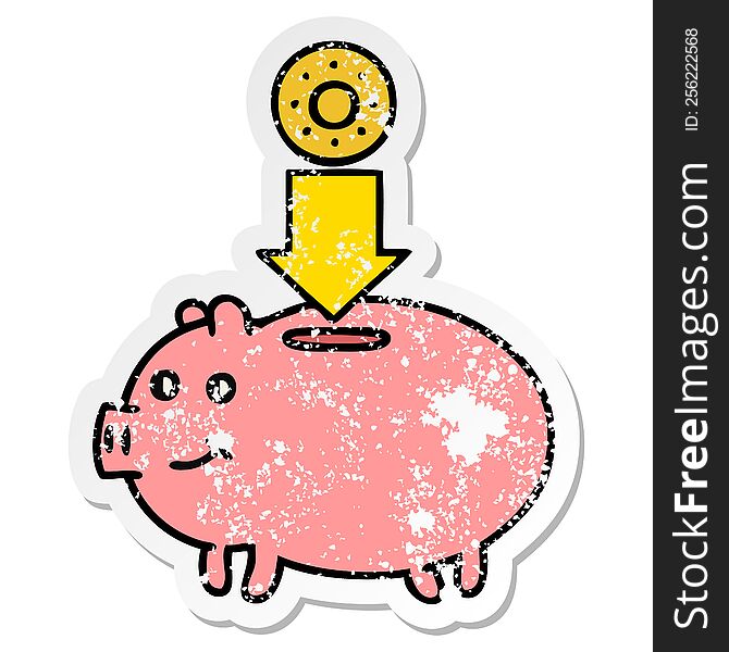 distressed sticker of a cute cartoon piggy bank