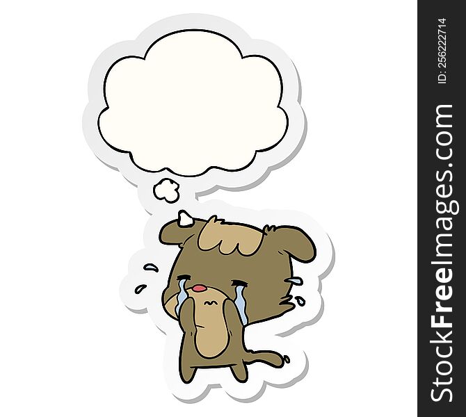 cartoon sad dog with thought bubble as a printed sticker