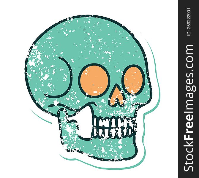 Distressed Sticker Tattoo Style Icon Of A Skull