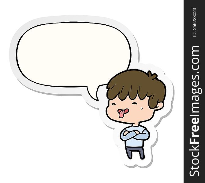 Cartoon Boy Sticking Out Tongue And Speech Bubble Sticker