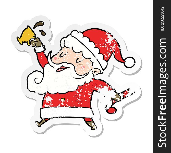 Distressed Sticker Of A Cartoon Santa Claus With Hot Cocoa