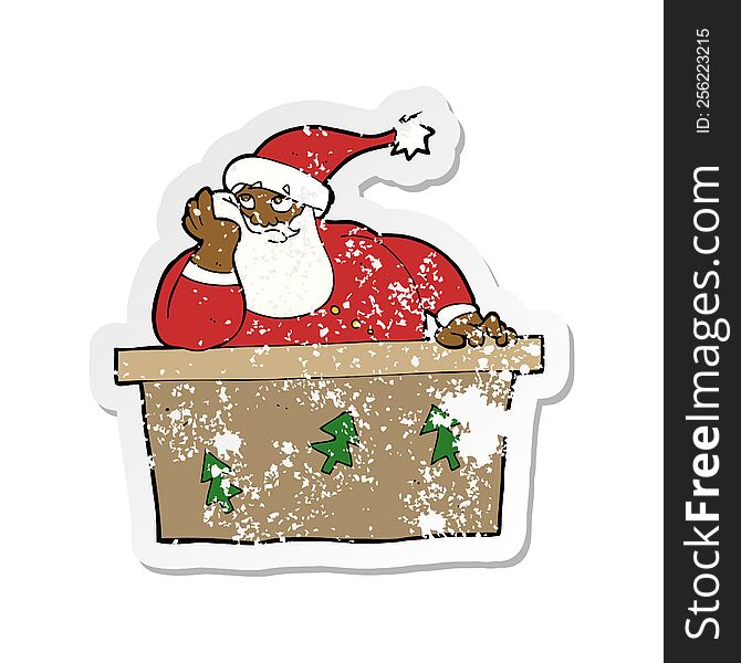 Retro Distressed Sticker Of A Cartoon Bored Santa Claus