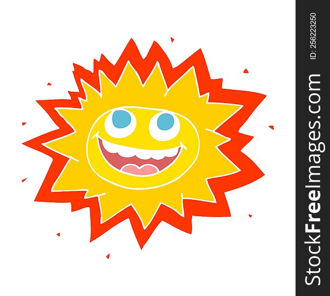 Happy Flat Color Illustration Of A Cartoon Sun