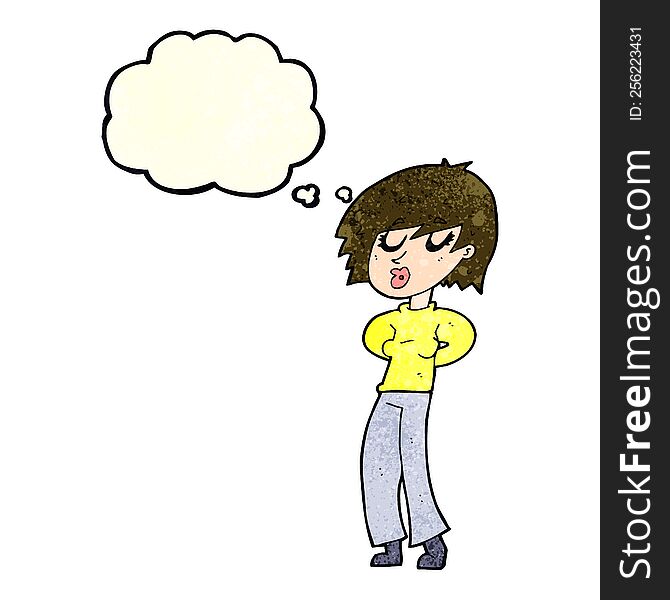 Cartoon Woman Whistling With Thought Bubble
