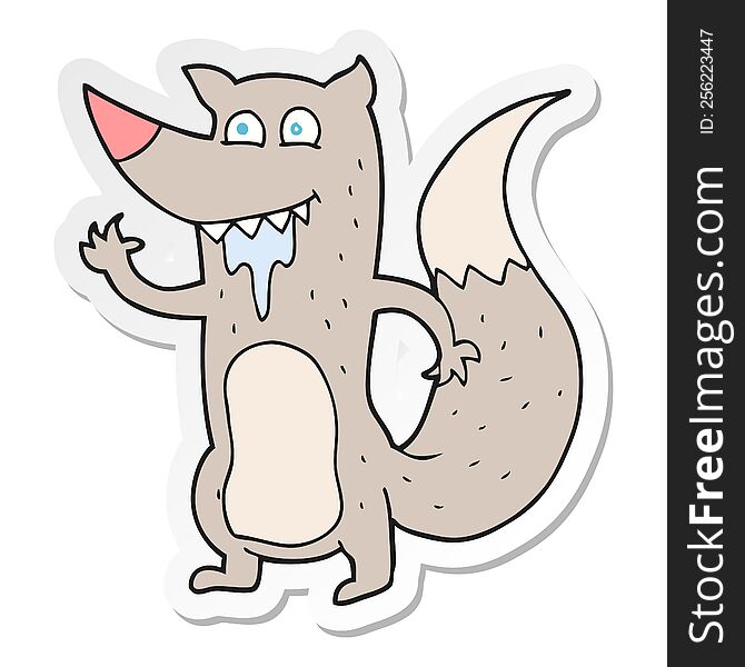 Sticker Of A Cartoon Hungry Wolf