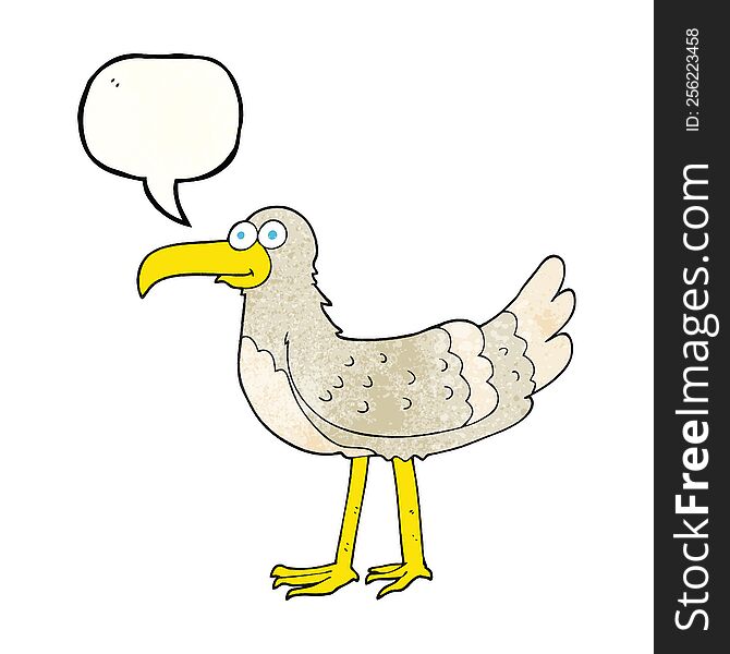 freehand speech bubble textured cartoon seagull