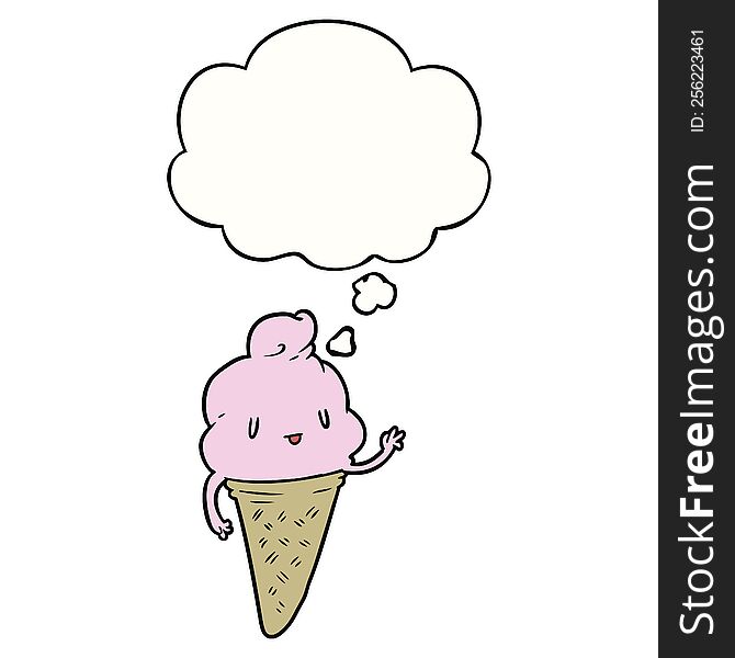 cute cartoon ice cream with thought bubble. cute cartoon ice cream with thought bubble