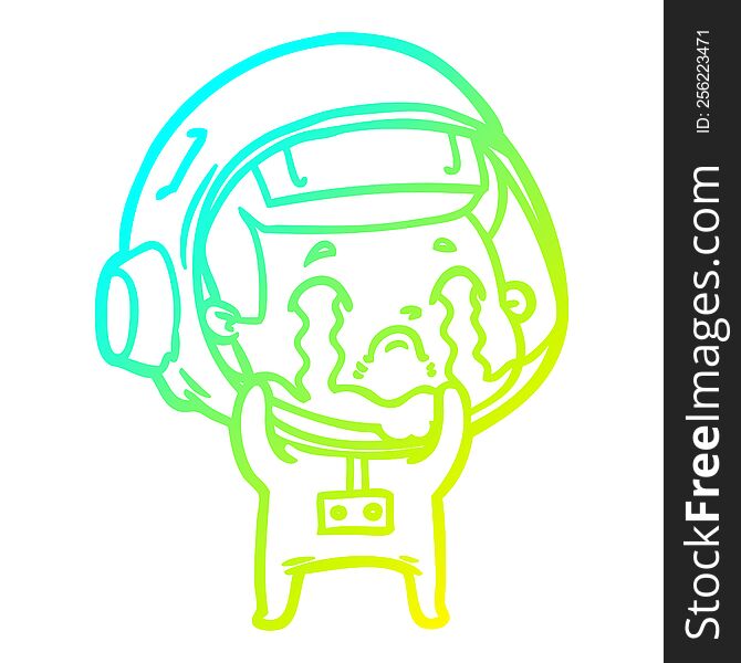 Cold Gradient Line Drawing Cartoon Crying Astronaut