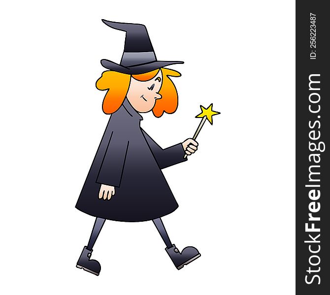 Quirky Gradient Shaded Cartoon Witch