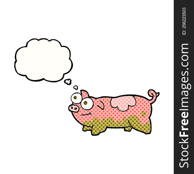 freehand drawn thought bubble cartoon pig