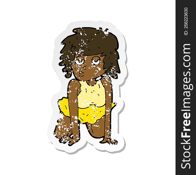 retro distressed sticker of a cartoon woman doing pin-up pose