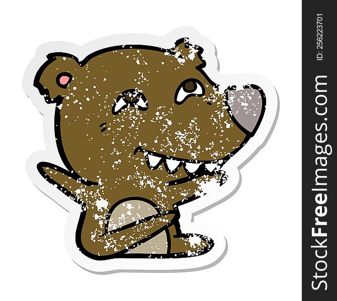 Distressed Sticker Of A Cartoon Bear Showing Teeth