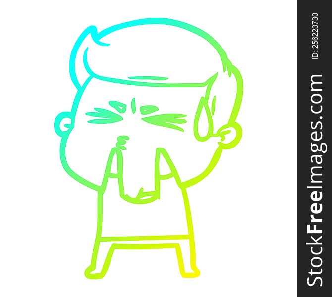 Cold Gradient Line Drawing Cartoon Man Sweating