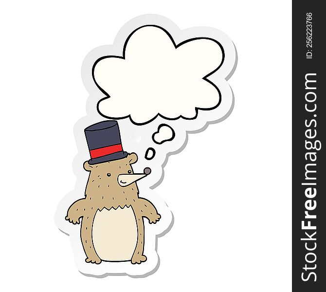 Cartoon Bear In Top Hat And Thought Bubble As A Printed Sticker