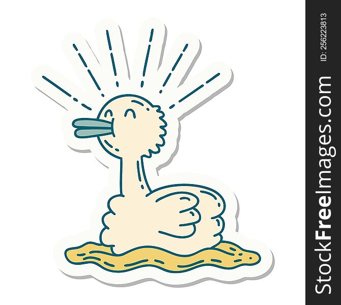Sticker Of Tattoo Style Swimming Duck