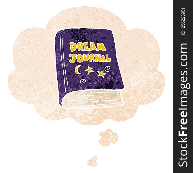 cartoon dream journal and thought bubble in retro textured style