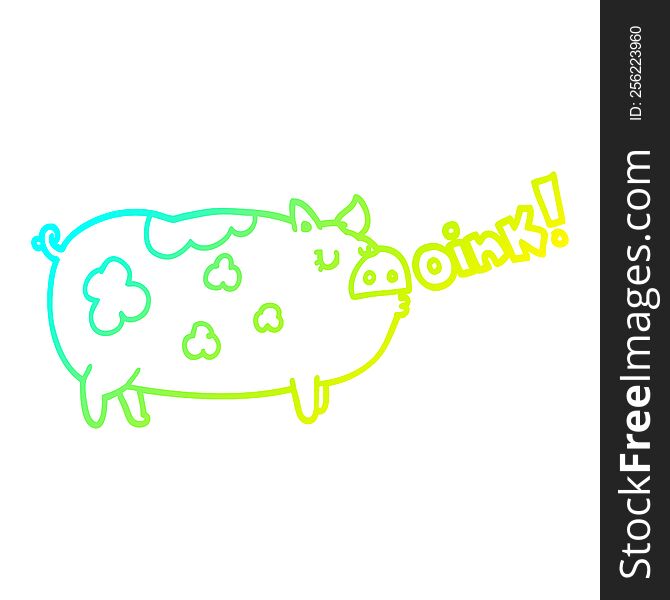 Cold Gradient Line Drawing Cartoon Oinking Pig