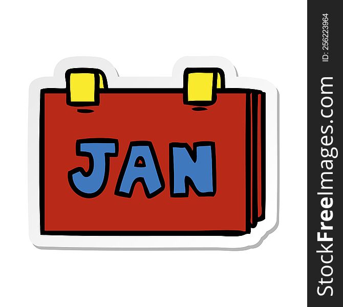 hand drawn sticker cartoon doodle of a calendar with jan