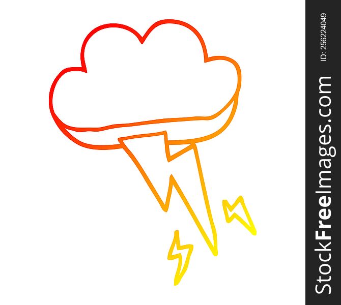 warm gradient line drawing of a cartoon thundercloud and lightning