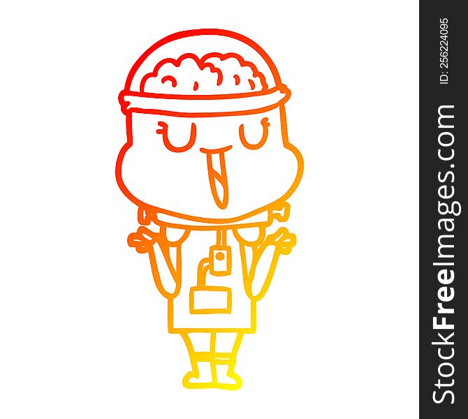 Warm Gradient Line Drawing Happy Cartoon Robot Shrugging Shoulders