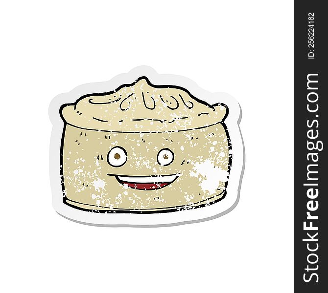 Retro Distressed Sticker Of A Cartoon Pie With Face