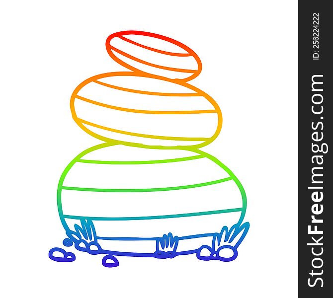 rainbow gradient line drawing of a cartoon large stacked stones