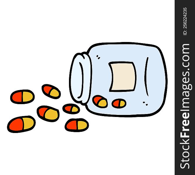 hand drawn doodle style cartoon jar of pills