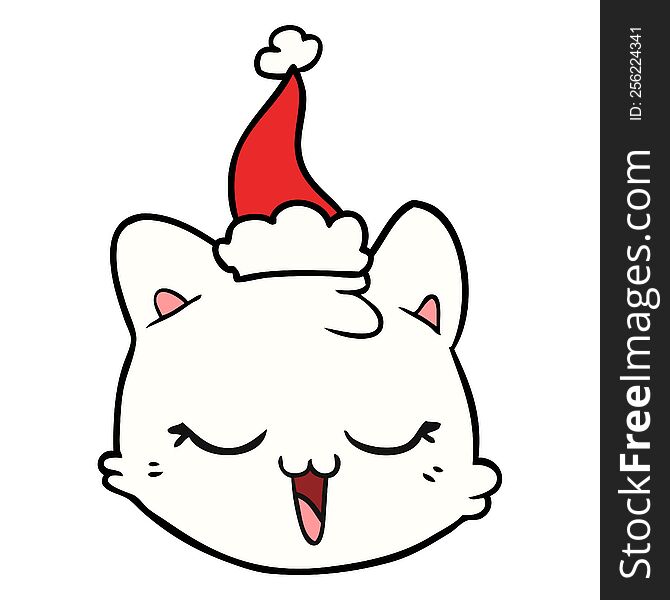 line drawing of a cat face wearing santa hat
