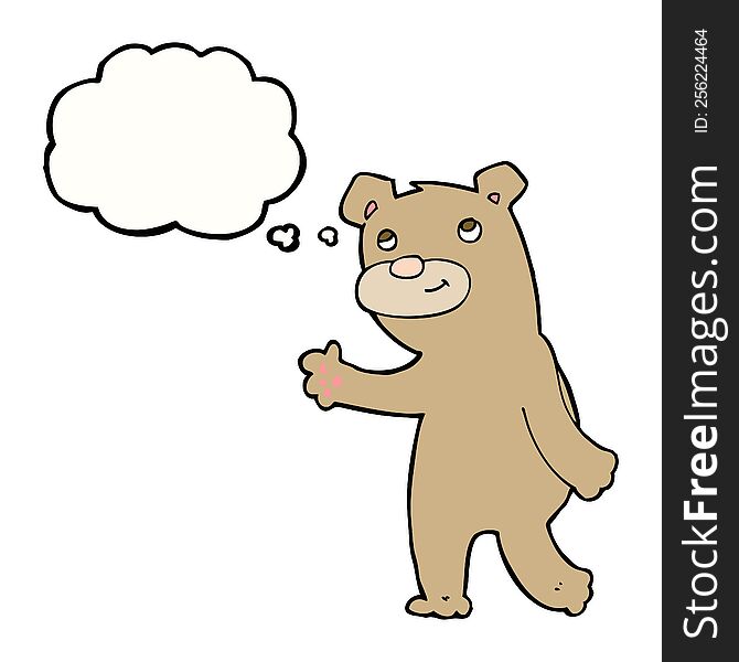 Cartoon Happy Waving Bear With Thought Bubble