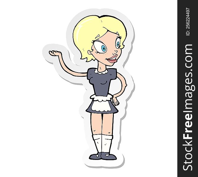 Sticker Of A Cartoon Woman In Maid Costume