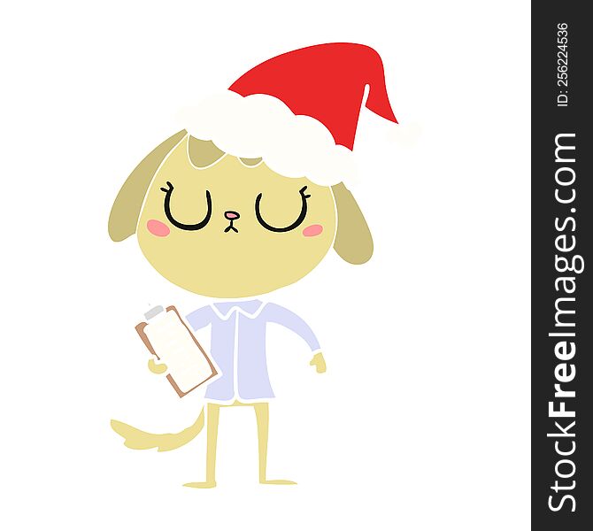 cute flat color illustration of a dog wearing office shirt wearing santa hat