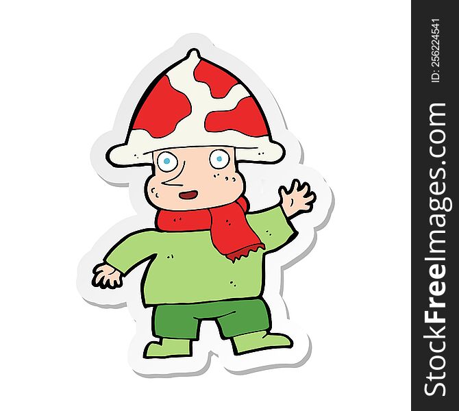 Sticker Of A Cartoon Mushroom Man