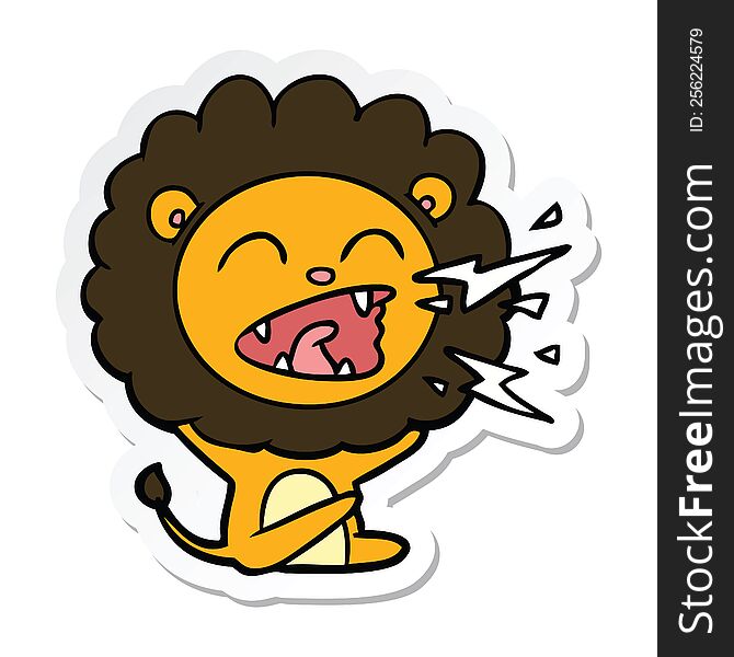 sticker of a cartoon roaring lion