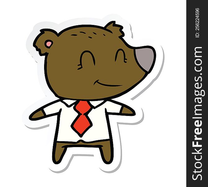 sticker of a cartoon bear in shirt and tie