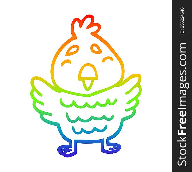 rainbow gradient line drawing of a cartoon blue bird