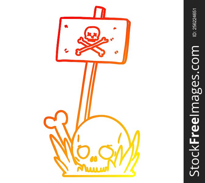 warm gradient line drawing cartoon skull bones and warning sign