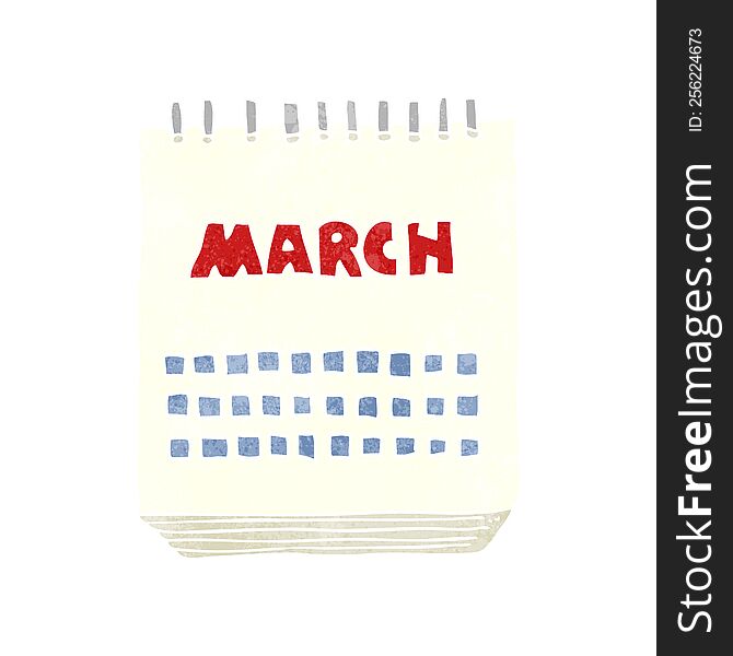 freehand retro cartoon march calendar