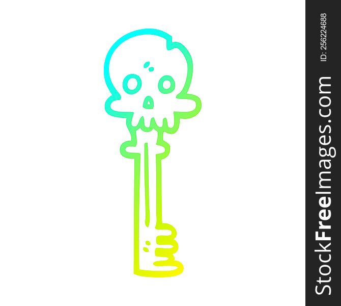 Cold Gradient Line Drawing Cartoon Spooky Skull Key
