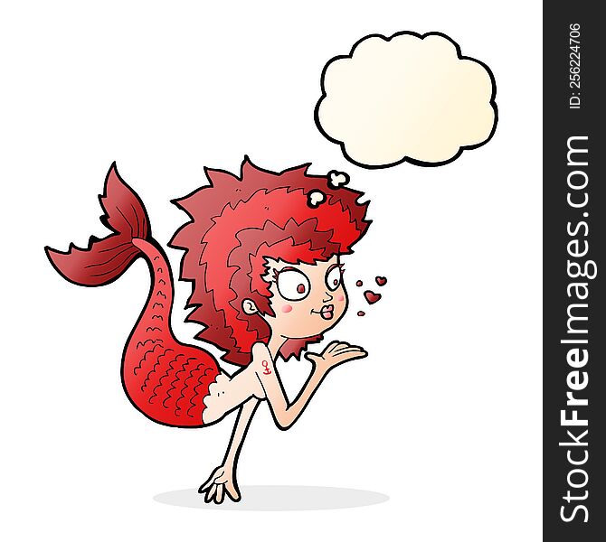 Cartoon Mermaid Blowing A Kiss With Thought Bubble