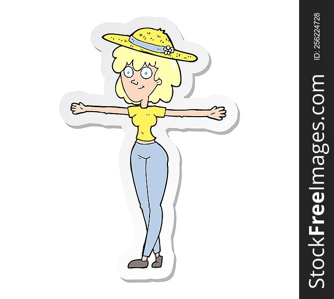Sticker Of A Cartoon Woman Spreading Arms