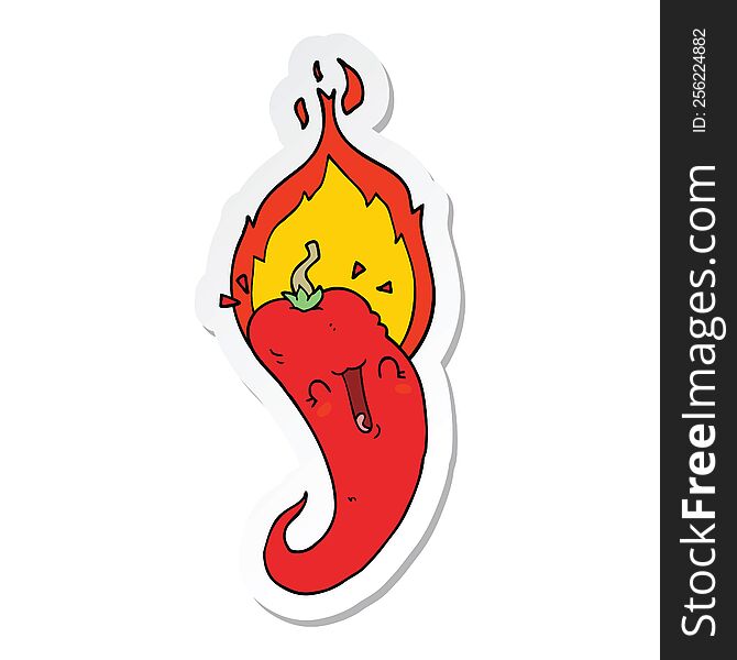 sticker of a cartoon flaming hot chili pepper