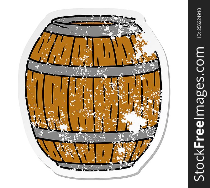 hand drawn distressed sticker cartoon doodle of a wooden barrel