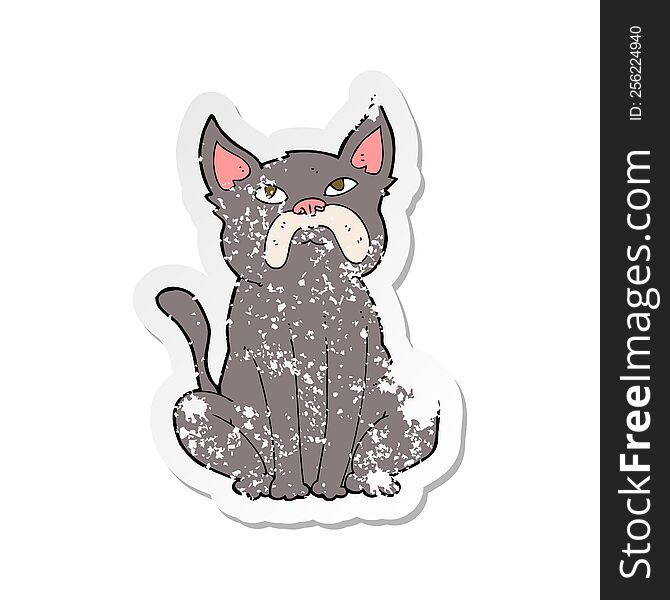 retro distressed sticker of a cartoon grumpy little dog