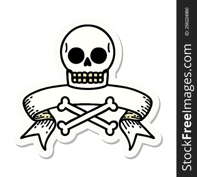 tattoo style sticker with banner of a skull. tattoo style sticker with banner of a skull