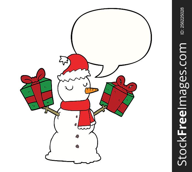 cartoon snowman with speech bubble. cartoon snowman with speech bubble