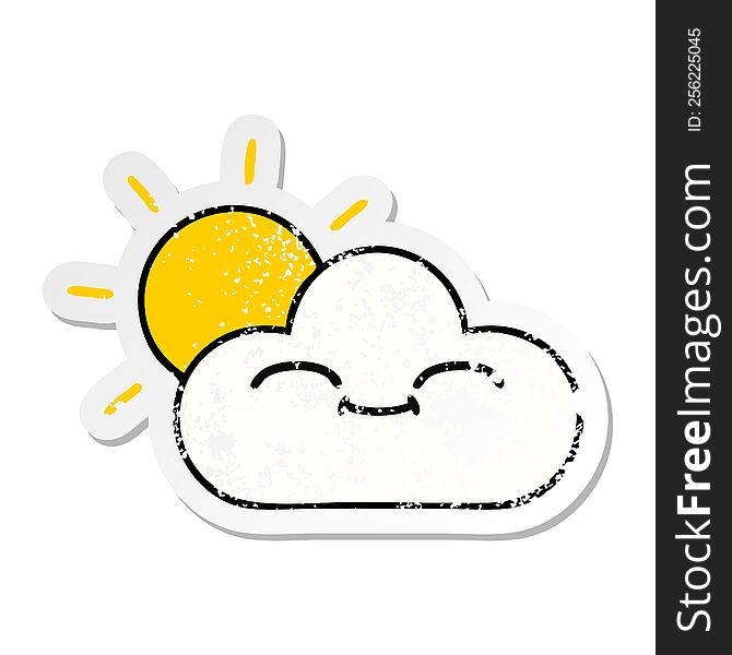 Distressed Sticker Of A Cute Cartoon Sunshine And Cloud