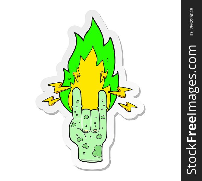 sticker of a cartoon zombie hand making horn sign