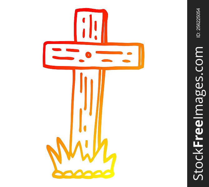 warm gradient line drawing of a cartoon wooden cross