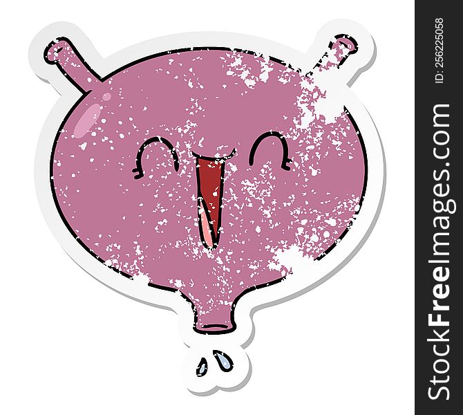 distressed sticker of a cartoon laughing bladder