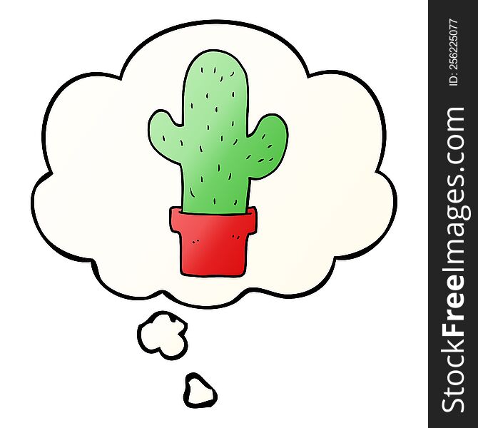 Cartoon Cactus And Thought Bubble In Smooth Gradient Style